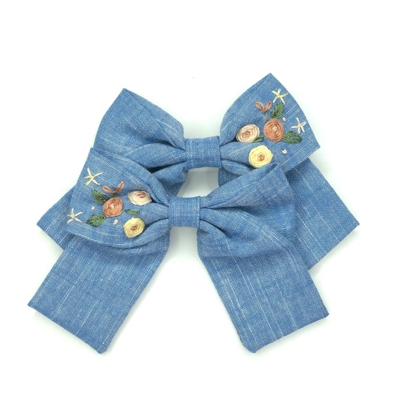 Embroidered set of hair bows - Picture 1 of 2